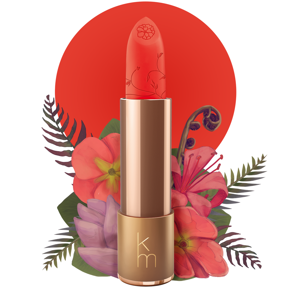08 Coral Dawn - Natural Lipstick with flowers