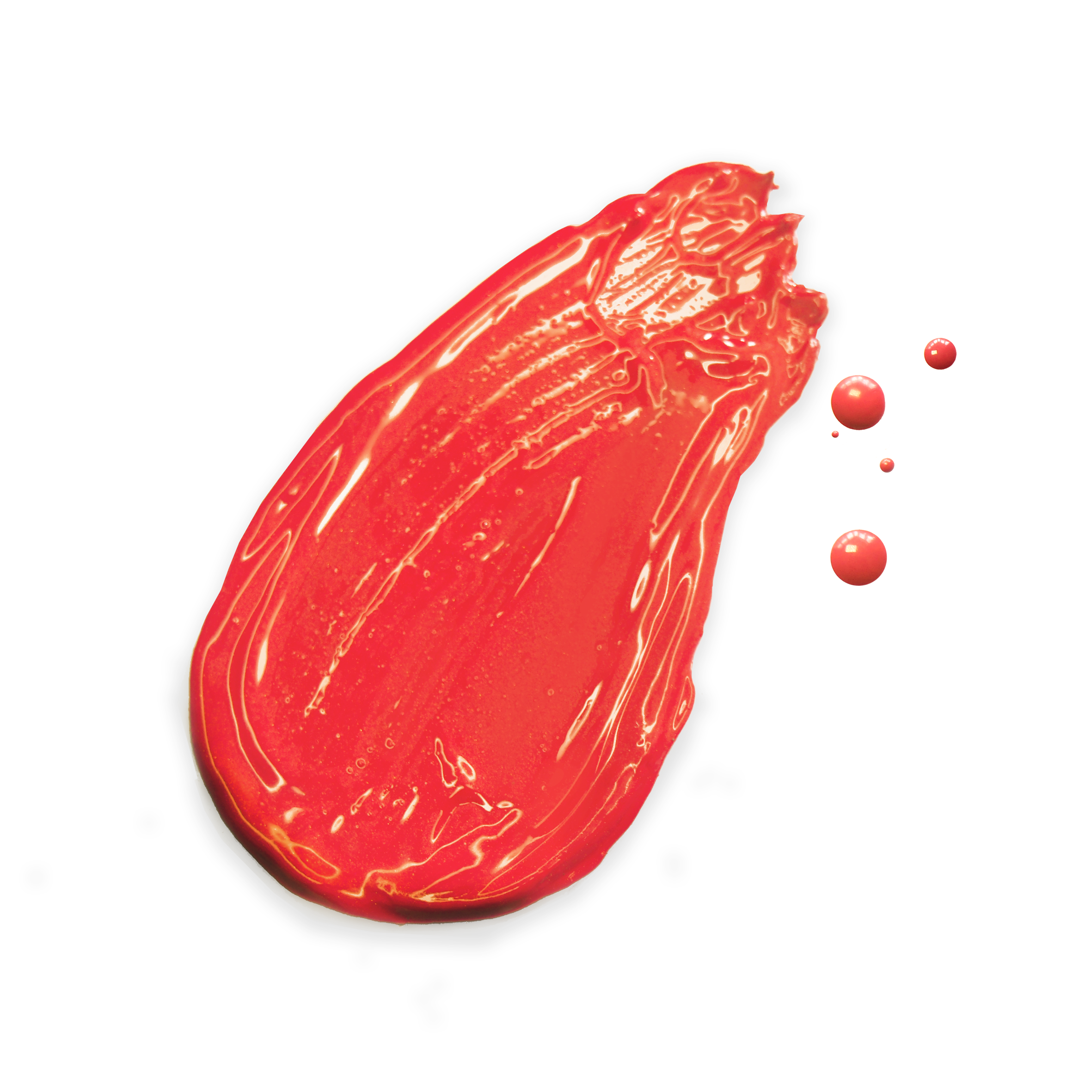 orange red smudge substance with droplets on a white background