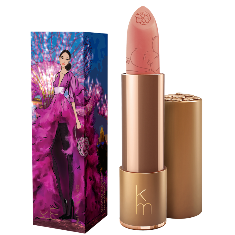 Nude Lipstick with decorative packaging featuring a character in a purple outfit.