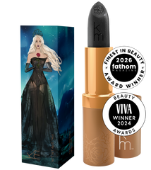 Black magic lipstick with box featuring a lady in a  black dress holding a rose 