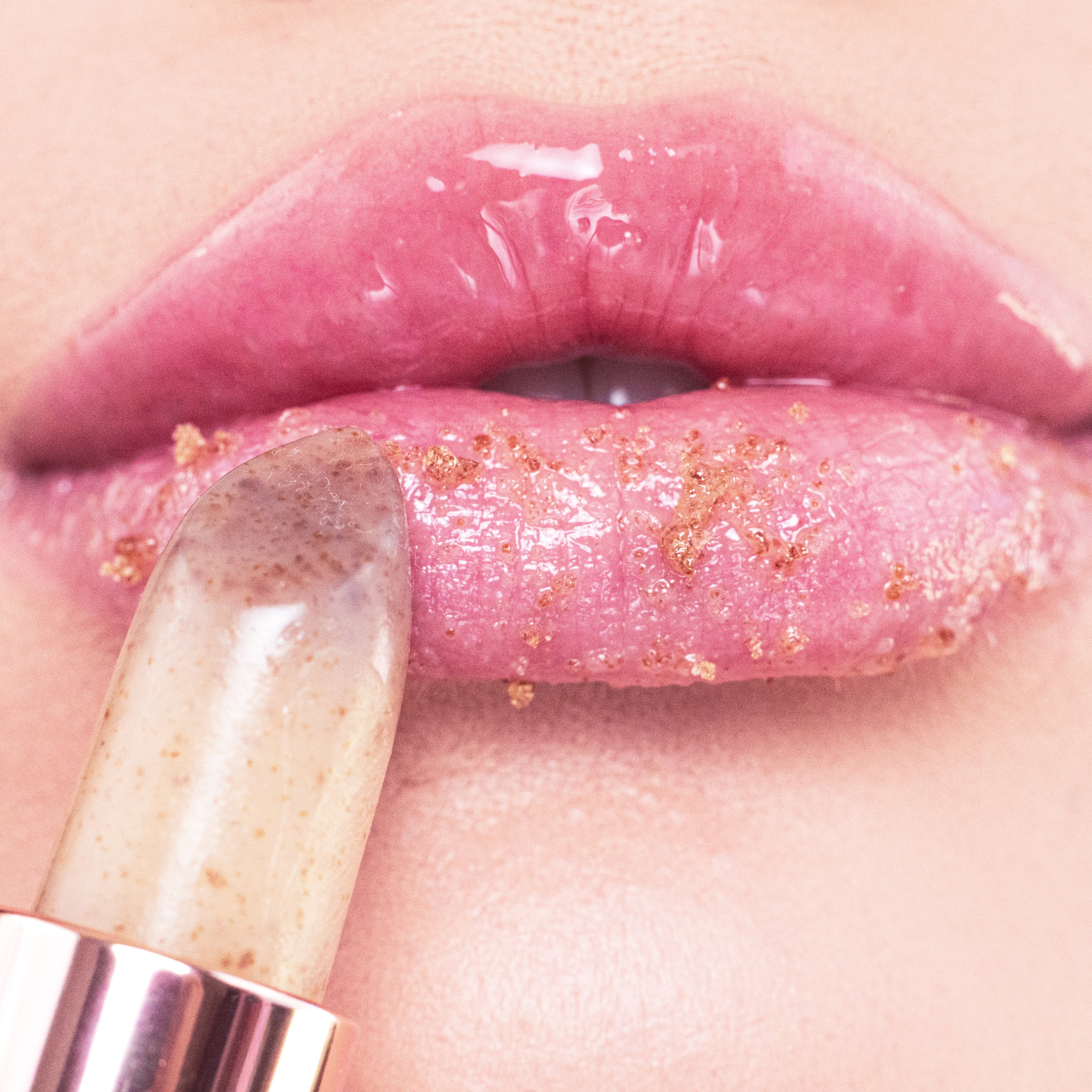 glossy lips showing lip scrub 