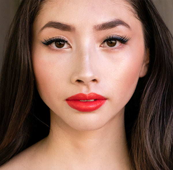 Deep red Lipstick shade on Asian model