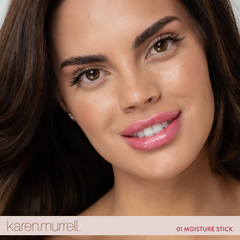 model wearing glossy moisture stick lip balm 